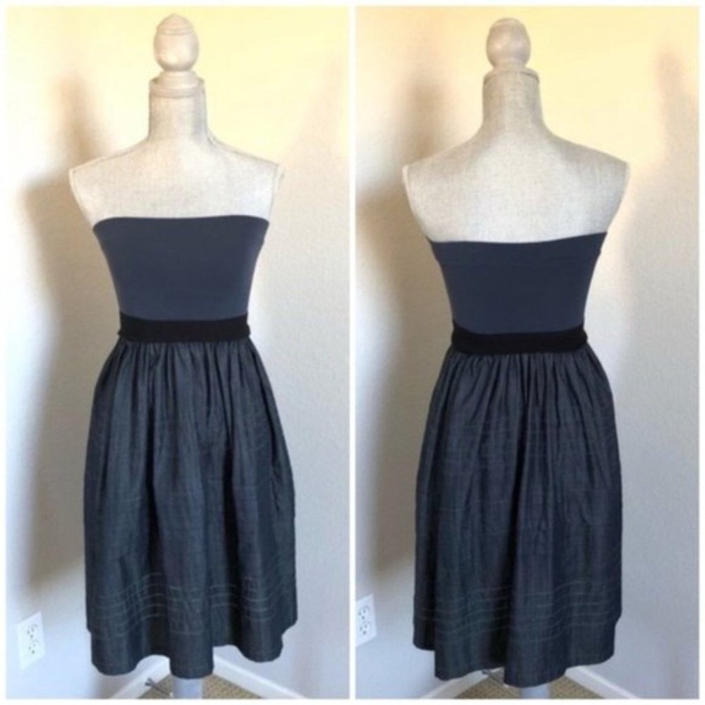 Theory Strapless Denim Mini Dress